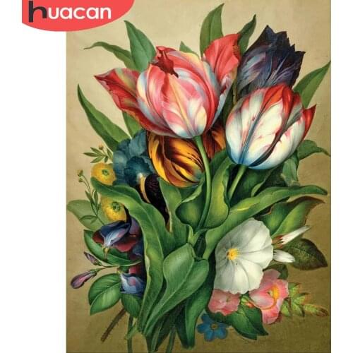 HUACAN Diamond Art Painting Tulip Floral Full Square/round Mosaic Flower Embroidery Cross Stitch Wall Stickers