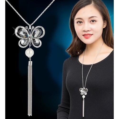 Butterfly Statement Tassel Long Necklace Women Pendants New Fashion Jewelry Sweater Necklaces Cute Gifts