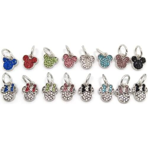Free shipping brand new 20pcs Mickey and Minnie rhinestone pendant charms big hole beads fit European bracelet DIY