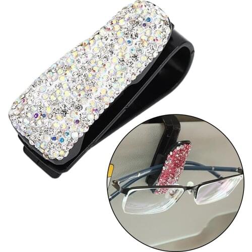 Glasses Holders for Car Sun Visor Bling Bling Diamond Sunglasses Eyeglasses Mount with Ticket Card Clip