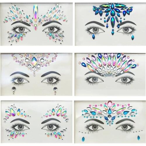 Face Gems Rhinestone Temporary Tattoo Jewels Festival Party Body Eyes Glitter Stickers Flash Mermaid Temporary Tattoos Sticker
