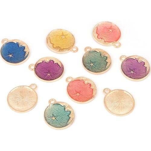 5pcs/bag Sweet Style Moon Star Enamel Charm Trendy Oil Alloy Pendant for Jewelry DIY Findings Necklace Bracelet Earring Making
