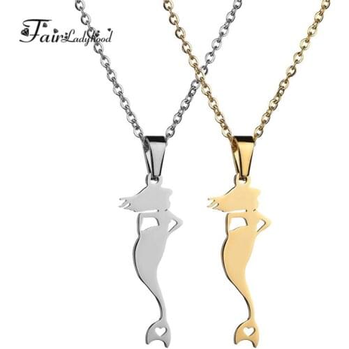 FairLadyHood New Stainless Steel Cartoon Character Necklace Stainless Steel Mermaid Pendant Wholesale price