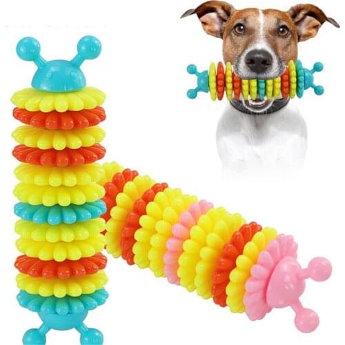 Caterpillar Pet Molar Stick Durable Rubber Toy Teething Cleaning Leakage Food Dispensing Small Cat Puppy Dental Bite Resistant