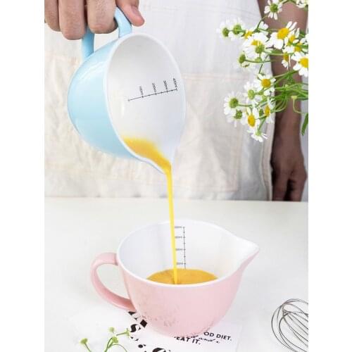 Ceramic scale small beating egg bowl pointed mouth drainage cup household mixing sauce baking bowl
