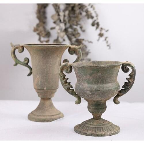Classical Goblet Flower Vintage Vase Flower Pot Home Gardening Decoration Distressed Iron Bronze
