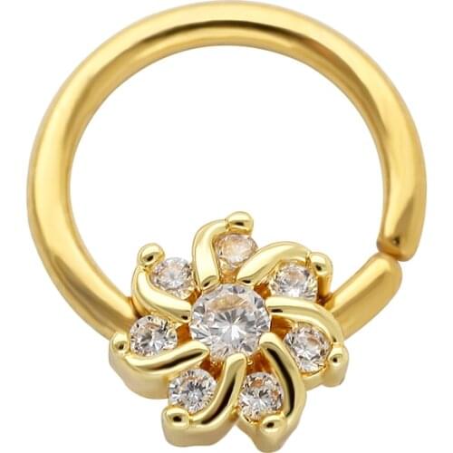 JHJT MUSI 16G Nose Ring 316L Surgical Stainless Steel Flower Cubic Zirconia Tragus Cartilage Earrings Nose Piercing