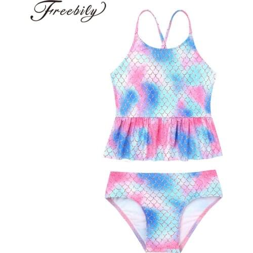 Girls Swimsuit Sleeveless Mermaid Tops with Bottoms 2pcs Kids Swinwear Summer Swimming Bathing Suits Girlss Swimsuits Beach