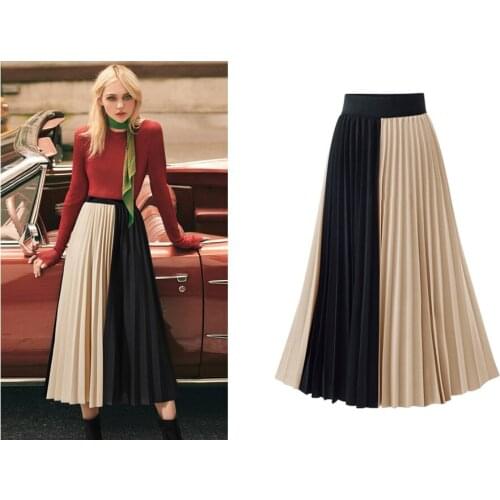HOT SELLING Fashion patchwork Chiffon stitching skirt of waist pleated skirts IN STOCK