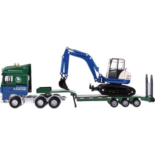 1:50 Scale Engeering Car Series Flatbed Trailer+Excavator for Kids Toy Gifts