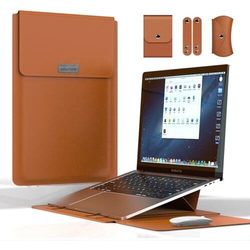 Multifunctional Portable Laptop Sleeve Case 4 in 1 Universal Ergonomic Stand Design Waterproof PU Leather Carrying Liner Bag
