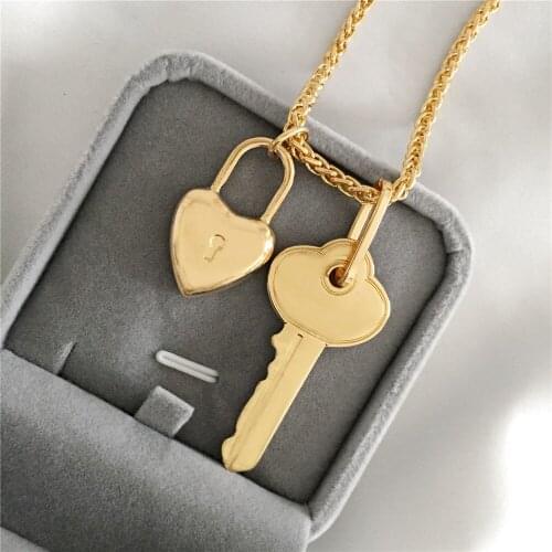 Trendy Gold Color Plating Key Heart Lock Pendant Necklace For Women Girl Elegant Gorgeous Lovely Fashion Jewelry Accessory