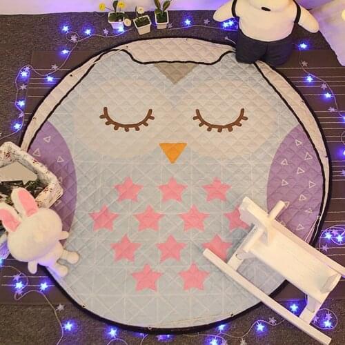 Cartoon Animal Round Floor Rug Carpet Soft Baby Play Mat Toy Storage Organizer Anti-Slip Kids Bedroom Crawling Blanket 1.5m