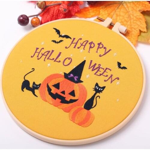 Embroidery Kit Halloween Embroidery Designs Embroidery Hoop Embroidery Threads Contains Materials and Tool DIY Kit Craft Gift(A)