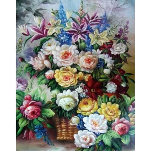 Handmade Peony lily rose flower basket Needlework Embroidery DIY Cross Stitch Kits Crafts 14CT Unprinted Home decor wall Art