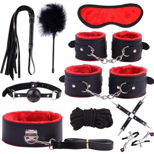 10Pcs Adult Bondage Handcuffs Footcuffs Whip Blindfold Intimate Sex Toys Set Suitable for role playing adult games sex toys