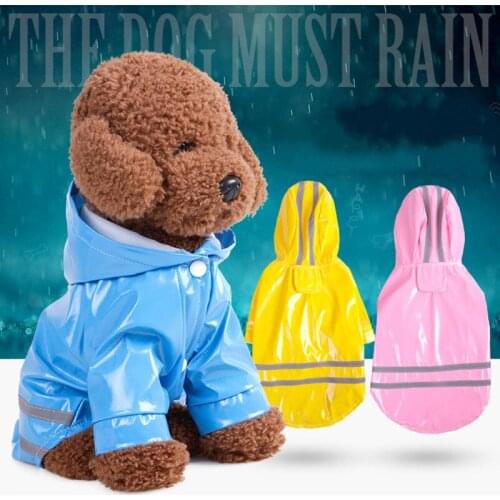 Dog clothes dog raincoat pu reflective pet raincoat dog hooded windproof raincoat small and medium dog 4 color raincoat