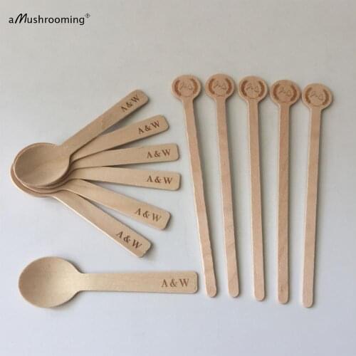 Custom wooden cutlery set Drink Stirrers Dessert Spoon Autumn wedding bar party Buffet Wedding Shower Personalized name date 100