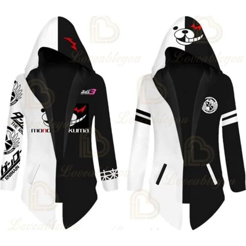 Monokuma Cape Coat Robe Cloak Anime Game Black White Bear Sword Art Online Cosplay Hooded Winter Costume Jacket Men Women