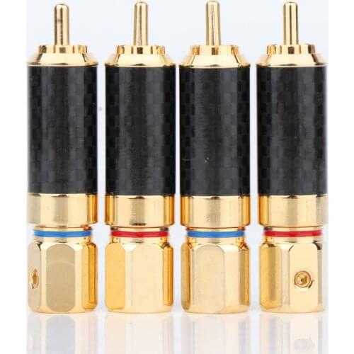 4Pieces OEM High Quality Gold Plated Carbon Fiber RCA Plug Connector Screw Locking RCA Audio Plug