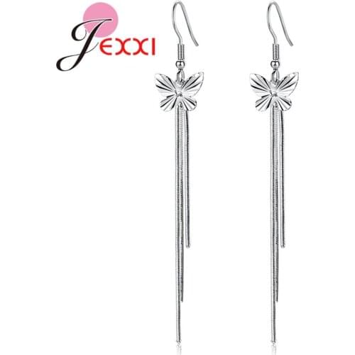 Luxury Brand Long Tassel 925 Sterling Silver Drop Earrings For Women Party Wedding Jewelry Korean Stylish Bowknot Joyas
