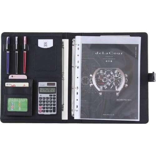 Luxury Organizer Notepad A4 Buckle Binder File Folder Documents Bag Briefcases with Calculator Memo Pad Stationery Portfolios