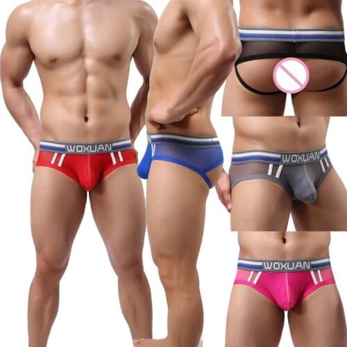 Sexy Men Mini Briefs Jockstrap Mesh Open Butt Underwear Gay Sissy Panties Breathable Penis Pouch Tanga Hombre Bikini Swimwear
