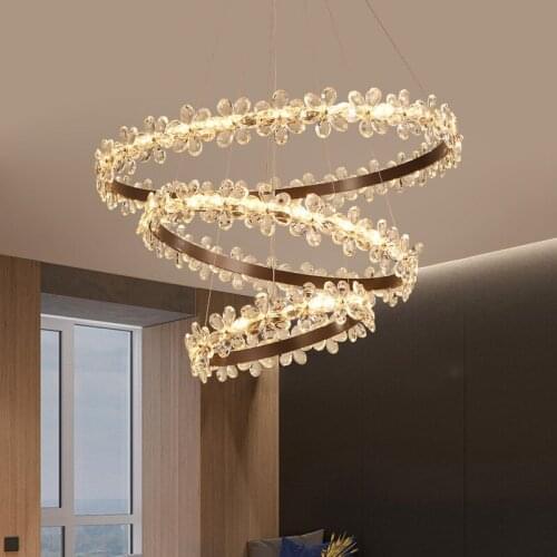 Nordic Post-modern Ring Minimalist LED Crystal Iron Chandelier For Dining Room Chandelier Living Room Hotel Lobby Decor Lights