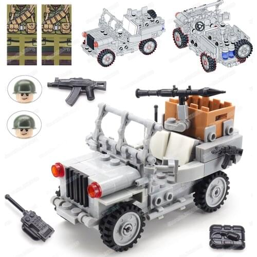 Military US Army Reconnaissance Equipment WW2 Chariot Building Block Moc Figures Weapons Armed Assembly Model Child Gift Boy Toy