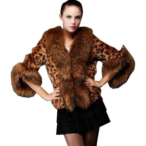 2021 Women Winter Fox Fur Faux Fur Jacket Short Slim Nine-Quarter Leopard Print Faux Fur Middle-aged Mother Aux Fur Jacket Mom