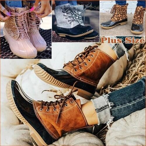 Female Boots Lady Duck Boot with Waterproof Zipper Rubber Sole Women Rain Boots Lace Up Ankle Shoes Fur Winter Women Shoes