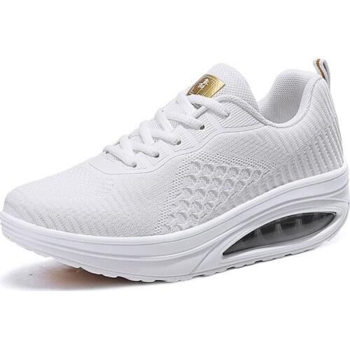 Wedges Swing Shoes Women Platform Sneakers White 2021 Autumn Casual Shoes Female Breathable Knitting Sneakers White Breathable