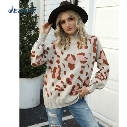 Ladies Printed Leopard Sweaters New Knitted Warm Chic Pullovers Female Versatile Casual Tops High Quality Soft Jumpers Clothing
