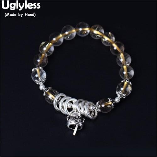 Uglyless 100% Real 925 Sterling Silver Beading Circles Bracelets for Women Handmade Bell Cat Bracelet Crystal Balls Fine Jewelry