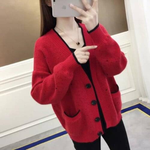 Woman Short Sweater Female V-Neck Knitted Cardigan 2021 Fashion Single Breasted Outwear Ladies Solid Color Cardigan Sweater Q167