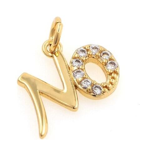 Micro-Paved Cubic Zirconia Letter Gold Necklace, Word Pendant, Letter NO Pendant, DIY Jewelry Making Components 12×11×1.6mm