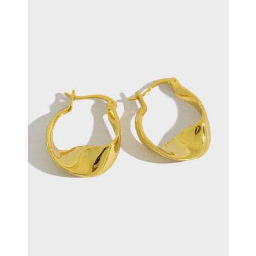 1pair 18K GOld plated 100% Authentic 925 Sterling silver Glossy Twist Geometric Hoop Huggie EarringsFine jEWELRY tle909