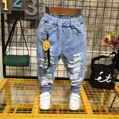 2020 Kids Boys Jeans Fashion Clothes Ripped pants Denim Clothing Children Baby Boy Popular Cowboy Long Trousers AS22