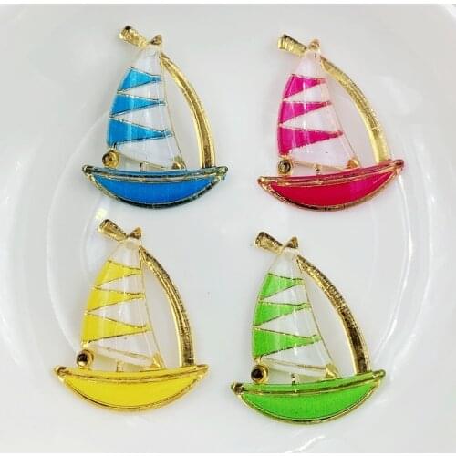 24*30mm 10pcs Shiny Beautiful sailing Beads Flat Back For Scrapbook Cards Decoration Jewelry Crafts Loose Beads 1 hole pendant