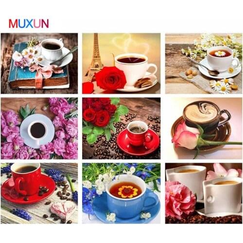 Diamond Embroidery Flowers Picture Rhinestones Diamond Mosaic Coffee Cup Full Square Crystal Cross Stitch Kits Home Decor Jq414