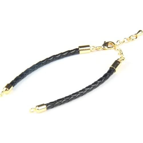 Ailatu Jewelry Wholesale 10pcs/lot 4mm Black Color Genuine Leather Chain Adjustable Diy Bracelet for Cool men