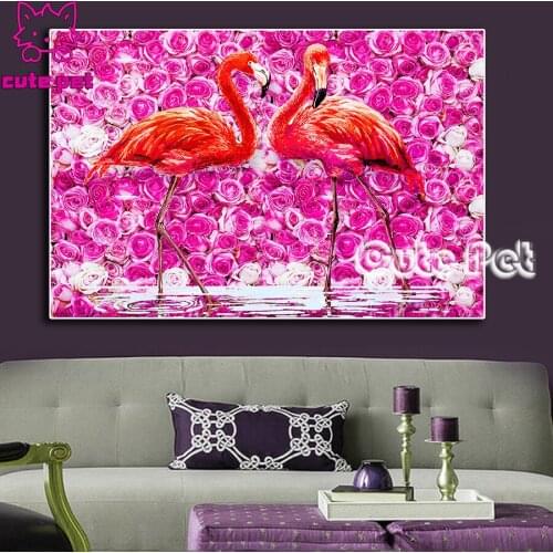 Flamingo bird 5d DIY Diamond Painting Pink rose Full round Drill Diamond Embroidery Cross Stitch Sale animal Home Decor gift