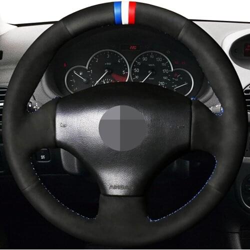 DIY Black Suede Leather Car Accessories Steering Wheel Cover For Peugeot 206 1998-2005 206 SW 2003-2005 206 CC 2004 2005
