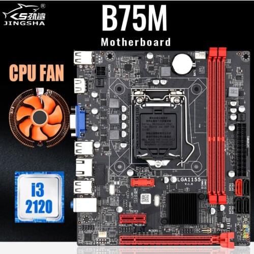 B75M Desktop Motherboard Set with i3 2120 CPU and Heat Sink LGA 1155 for i3 i5 i7 CPU Support DDR33 Memory 3*USB 3.0 SATA3.0 Kit