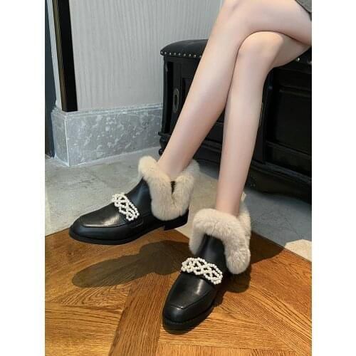 EshtonShero Winter Womens Ankle Boots Fur Warm Autumn Winter Womens Flat Shoes Slip-on Snow Boots for Women Soft Fashion