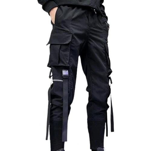 Fashion Pants for Men Loose Multi Pockets Dark Style Ankle Banded Cotton Blend Cargo Pants Solid Color Sweatpants Hip Pop