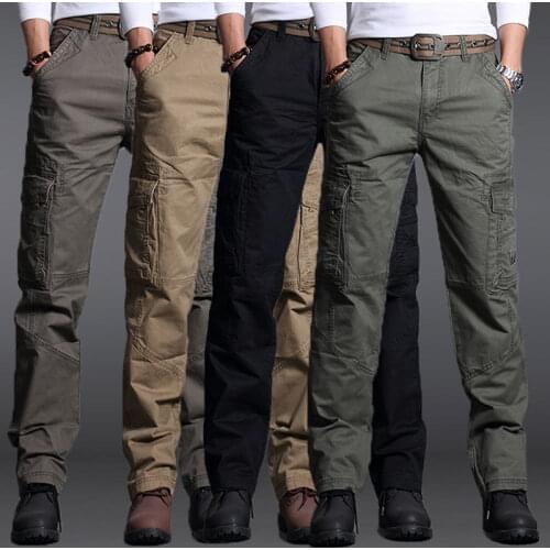 Cargo Pants Mens Spring Summer Leisure Pants Korean Style Straight Leg Loose Casual Pants Army Green Khaki Long Trousers Y48