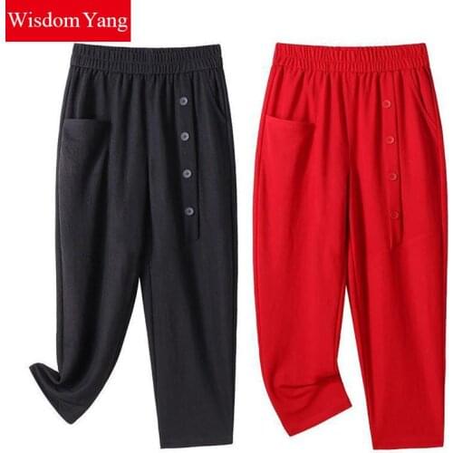 5xl Casual Pants Women Harem Pants Women Spring And Autumn High Waist Jeans Solid Color Ankle Length Pants Women Pantalon Femme