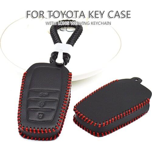Real Leather Car Accessories Key Case Cover for Toyota Aygo Highlander Chr Camry Rav4 Corolla Aqua Prado Land Cruiser 200 Tundra