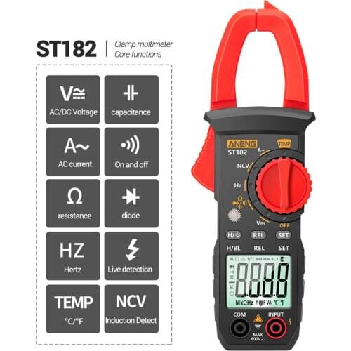 ANENG ST182 Pro Digital Clamp Meter AC Current Multimeter DC/AC Voltage Ammeter Voltages Tester Amp Hz Capacitance NCV Ohm Test
